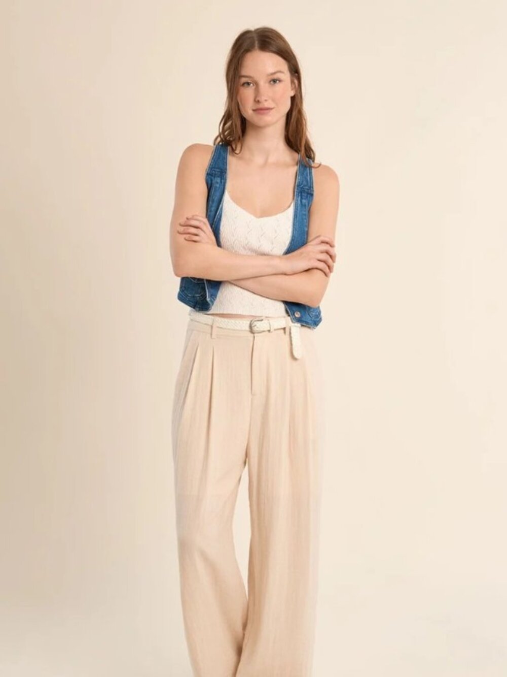 Molly Bracken Ladies Off White Woven Pants